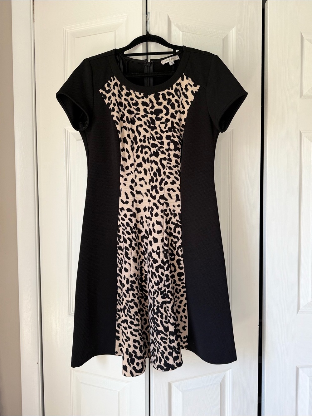 Sandra Darren Black Dress with Beige Leopard Panel
